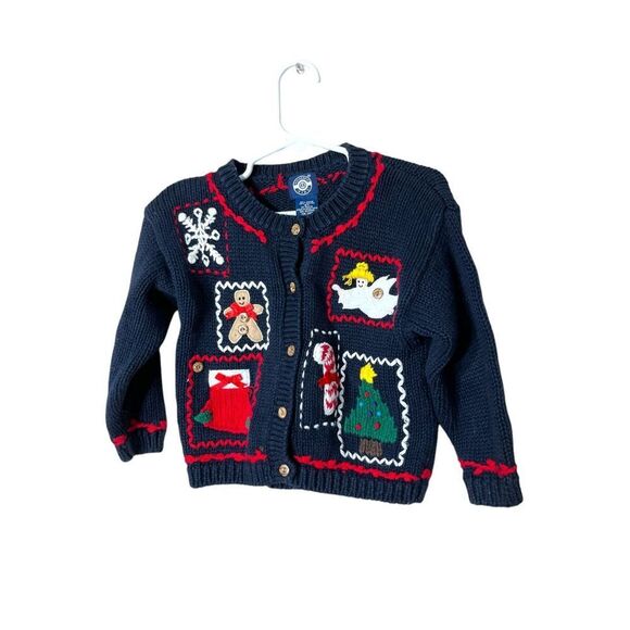 Vintage Authentic Kids Toddler Ugly Christmas Sweater Cardigan Size 2T